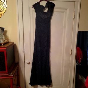 Monique Luillier navy‎ blue lace evening gown